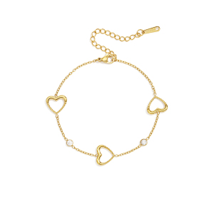 Simple Heart Stainless Steel Waterproof Gold Color Zircon Women's Chain Bracelets h5 Picture4