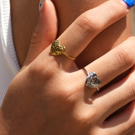 Simple Series Daily Heart Stainless Steel Waterproof Gold Color Statement Rings