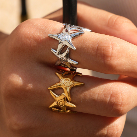 Simple Series Daily Starfish Stainless Steel Waterproof Gold Color Statement Rings 2