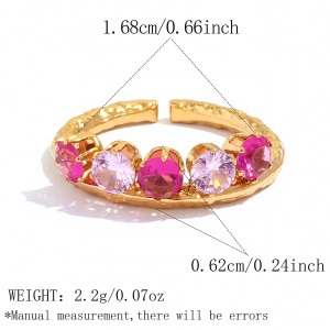 Stainless Steel Waterproof Gold Color Zircon Gemstone Rings h5 