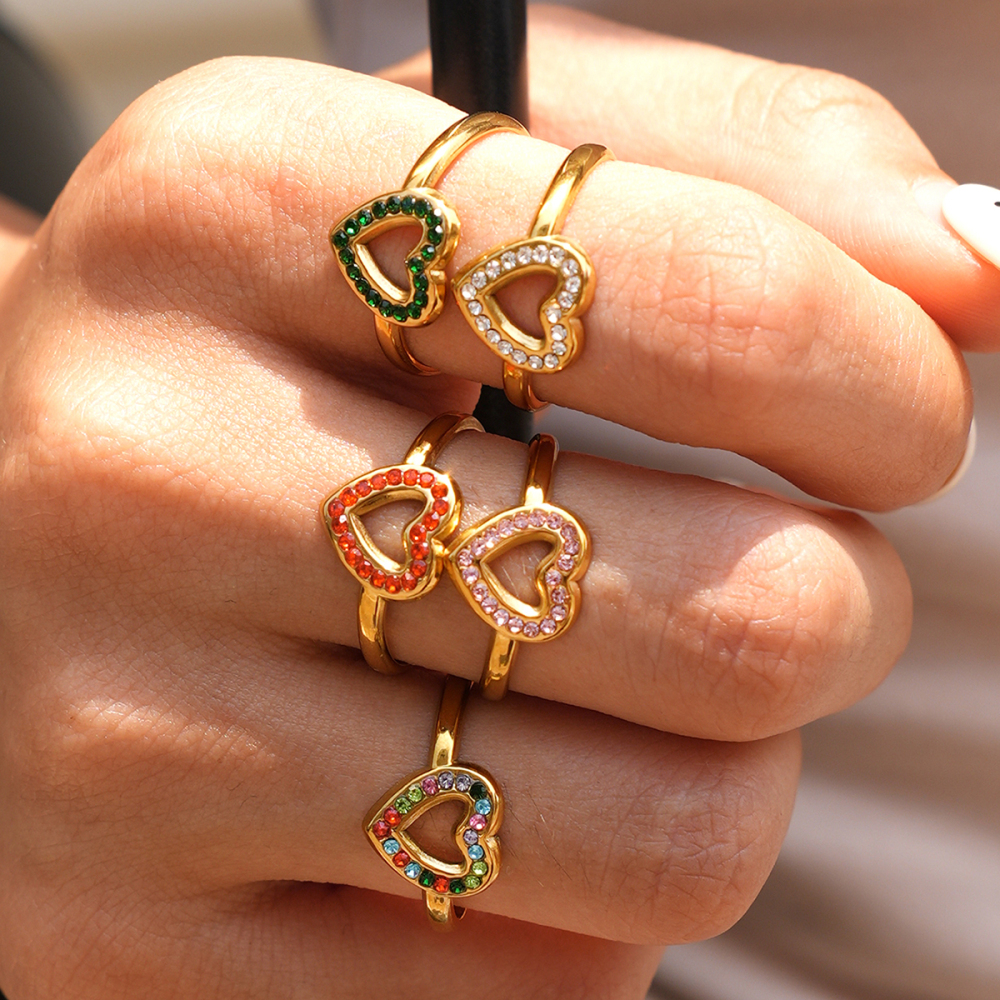 Simple Series Daily Heart Stainless Steel Waterproof Gold Color Statement Rings Picture4