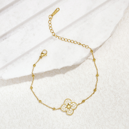 Flower Stainless Steel Waterproof Gold Color Zircon Women's Charm Bracelets