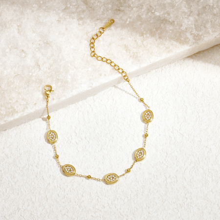 Geometric Shape Stainless Steel Waterproof Gold Color Zircon Women's Chain Bracelets