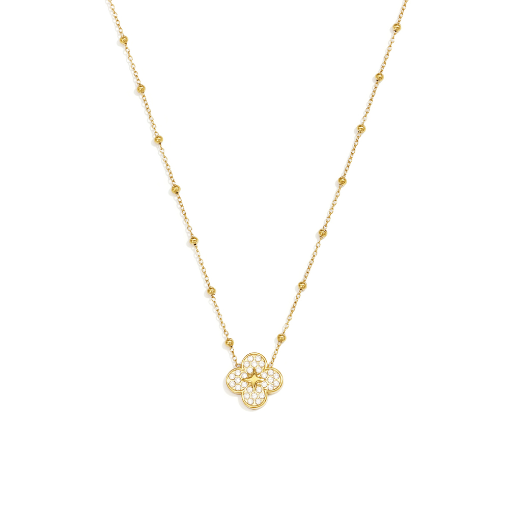 Flower Stainless Steel Waterproof Gold Color Zircon Women's Pendant Necklaces Picture4