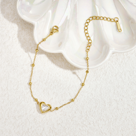 Heart Stainless Steel Waterproof Gold Color Zircon Women's Charm Bracelets 2