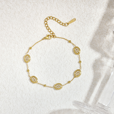 Geometric Shape Stainless Steel Waterproof Gold Color Zircon Women's Chain Bracelets 2