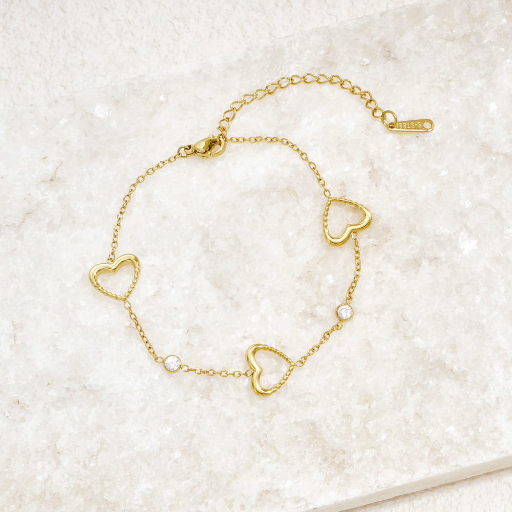 Simple Heart Stainless Steel Waterproof Gold Color Zircon Women's Chain Bracelets h5Picture2