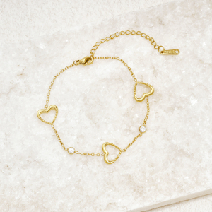 Simple Heart Stainless Steel Waterproof Gold Color Zircon Women's Chain Bracelets h5 Picture2