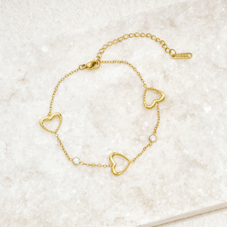 Simple Heart Stainless Steel Waterproof Gold Color Zircon Women's Chain Bracelets 2