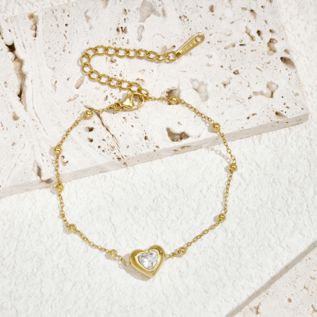 Heart Stainless Steel Waterproof Gold Color Zircon Women's Charm Bracelets