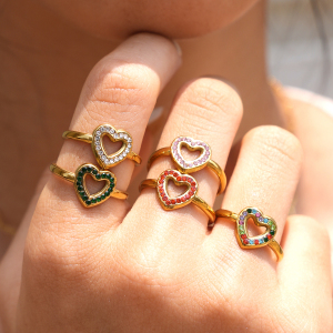 Simple Series Daily Heart Stainless Steel Waterproof Gold Color Statement Rings h5 Picture2