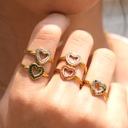 Simple Series Daily Heart Stainless Steel Waterproof Gold Color Statement Rings 2