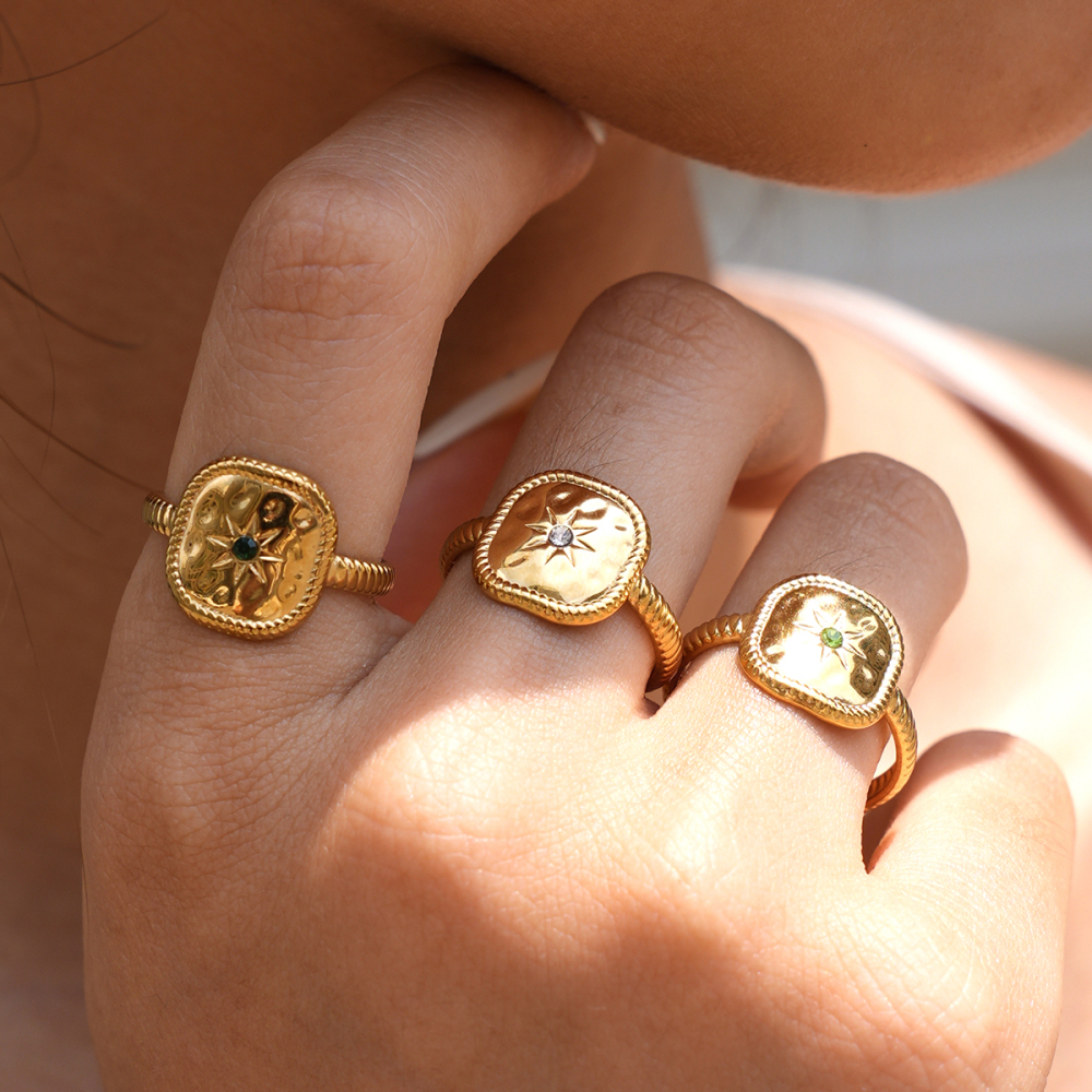 Simple Series Daily Irregular Shape Stainless Steel Waterproof   Gold Color  Zircon Statement Rings Picture2