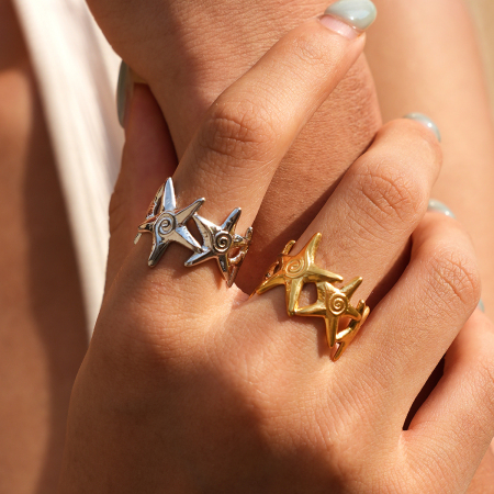 Simple Series Daily Starfish Stainless Steel Waterproof Gold Color Statement Rings