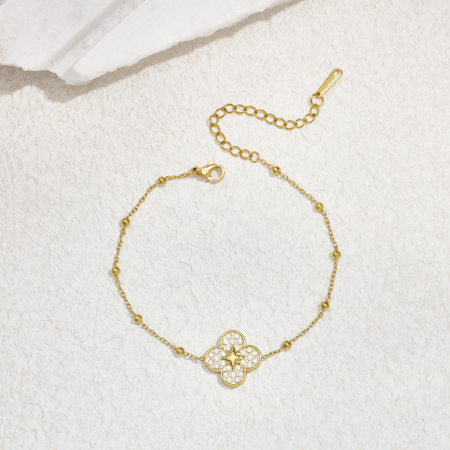 Flower Stainless Steel Waterproof Gold Color Zircon Women's Charm Bracelets 2
