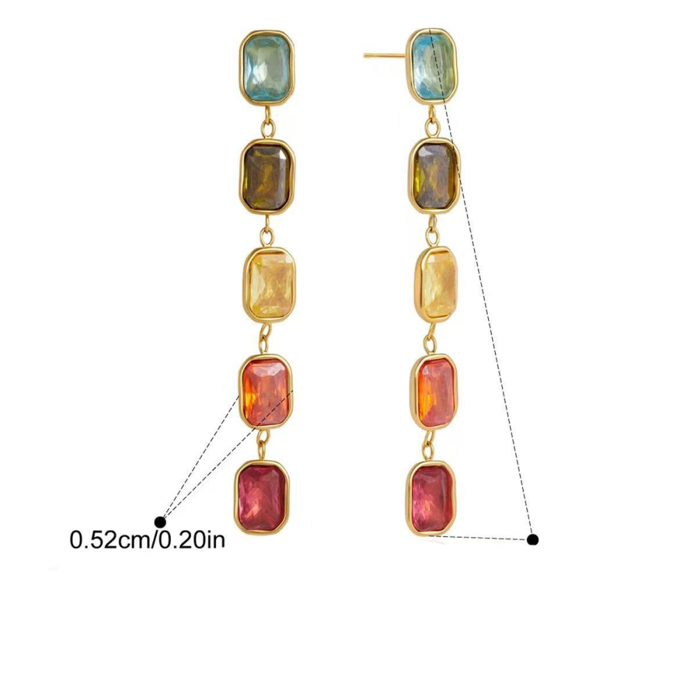 Rectangle Stainless Steel Waterproof Gold Color Zircon Women's Dangle Earrings 