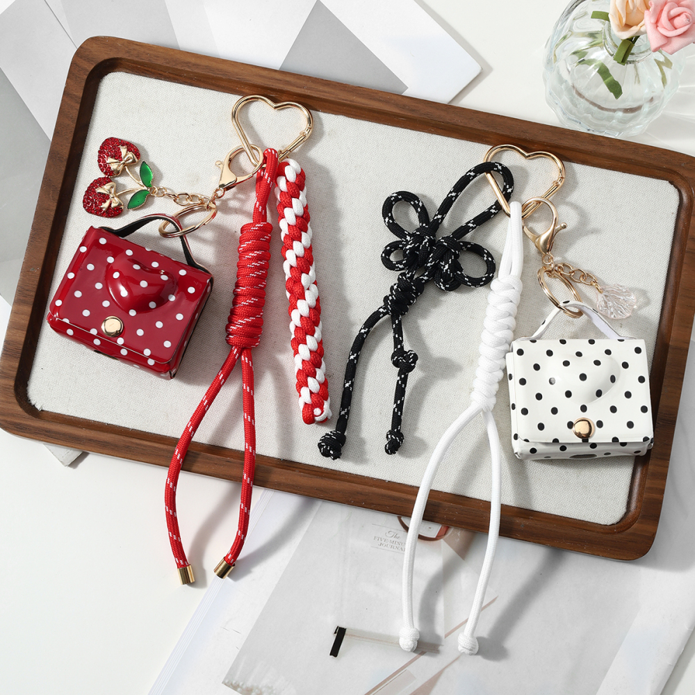 Simple Series Daily Polka Dots Cherry Woven Alloy Bag Charms Earphone Case Picture3