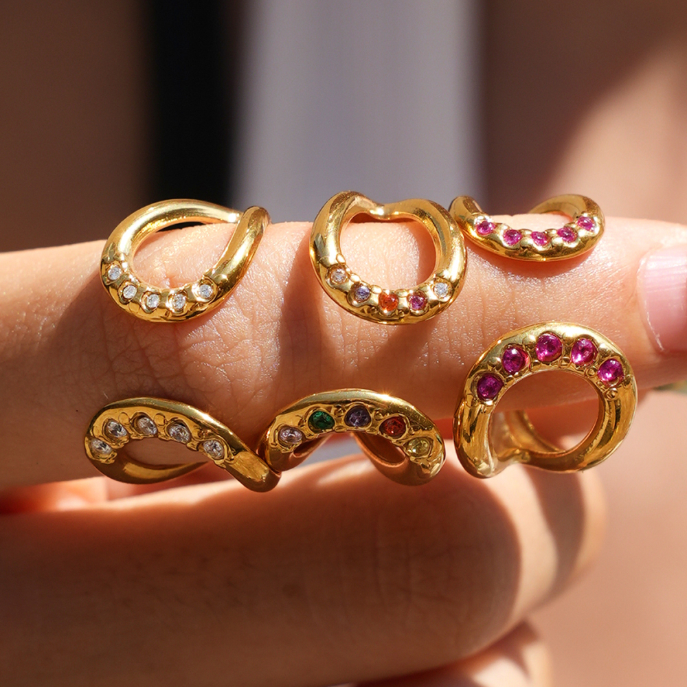 Irregular Shape Stainless Steel Waterproof Gold Color Rhinestone Statement Rings Picture4
