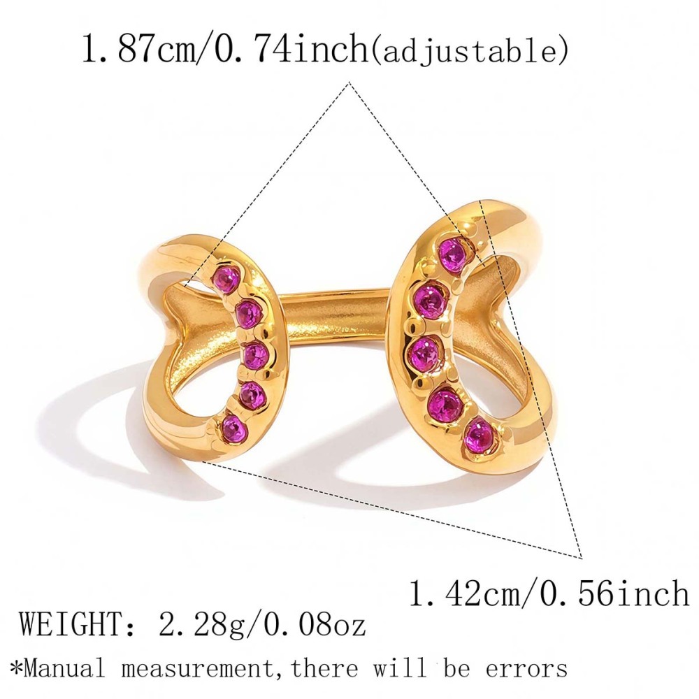 Irregular Shape Stainless Steel Waterproof Gold Color Rhinestone Statement Rings 