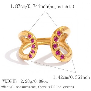 Irregular Shape Stainless Steel Waterproof Gold Color Rhinestone Statement Rings h5 