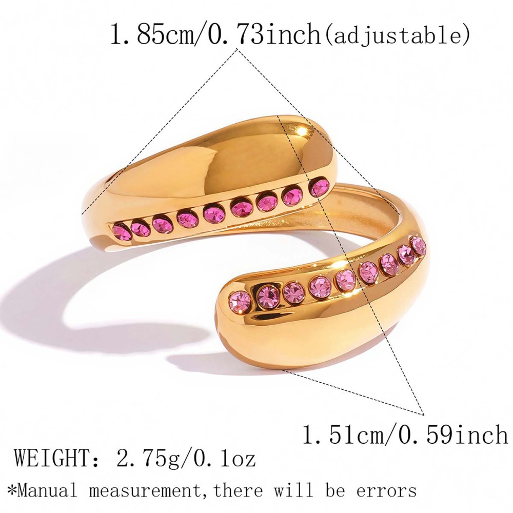 Simple Series Daily Irregular Shape Stainless Steel Waterproof   Gold Color  Rhinestone Statement Rings 