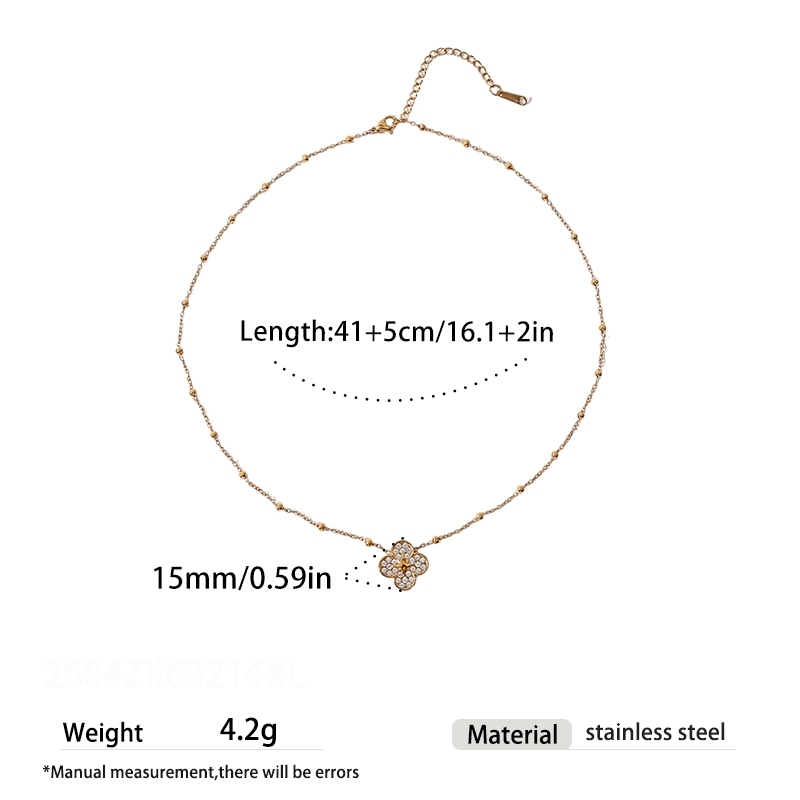 Flower Stainless Steel Waterproof Gold Color Zircon Women's Pendant Necklaces 