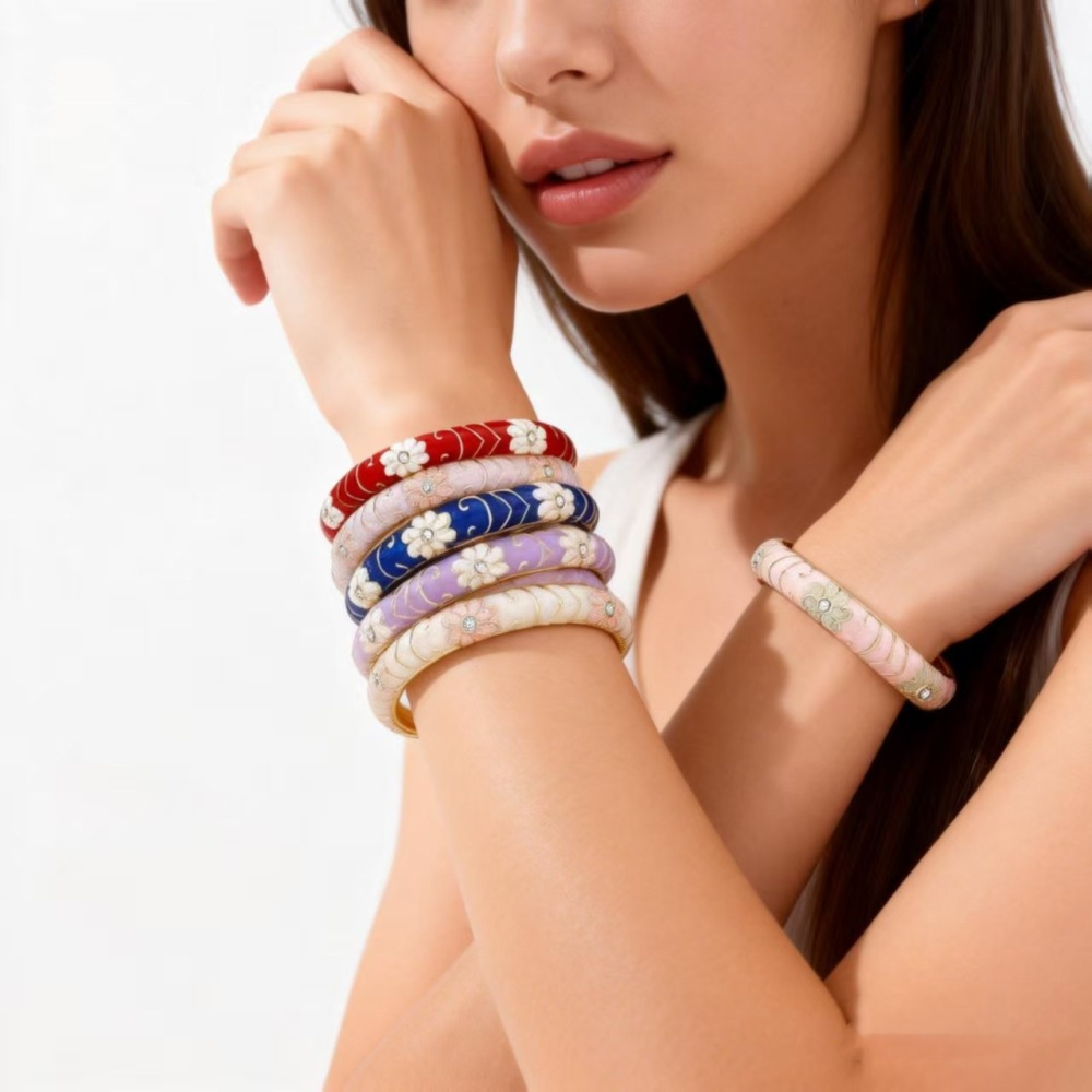 Romantic Series Retro Flower Mixed Color Alloy Gold Color  Women's Bangles Picture2
