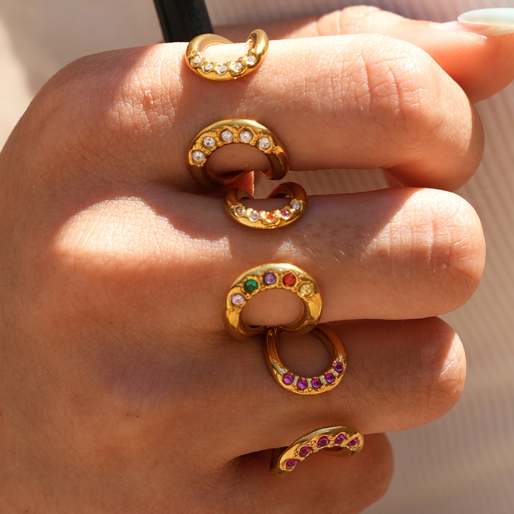Irregular Shape Stainless Steel Waterproof Gold Color Rhinestone Statement Rings Picture3