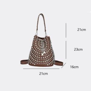 Streetwear Style Studded Solid Color Rivet Pu Women's Bucket Handbags h5 Picture15