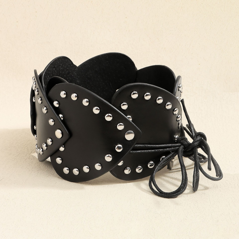 Classic Series Retro Heart Rivet Pu Decorative Belt 