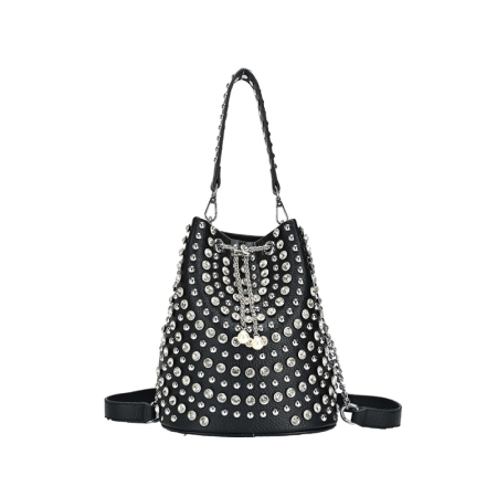 Streetwear Style Studded Solid Color Rivet Pu Women's Bucket Handbags