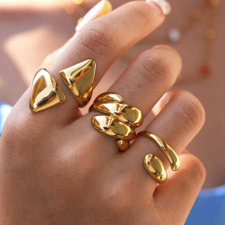 Simple Series Daily Irregular Shape Stainless Steel Waterproof   Gold Color  Statement Rings 2