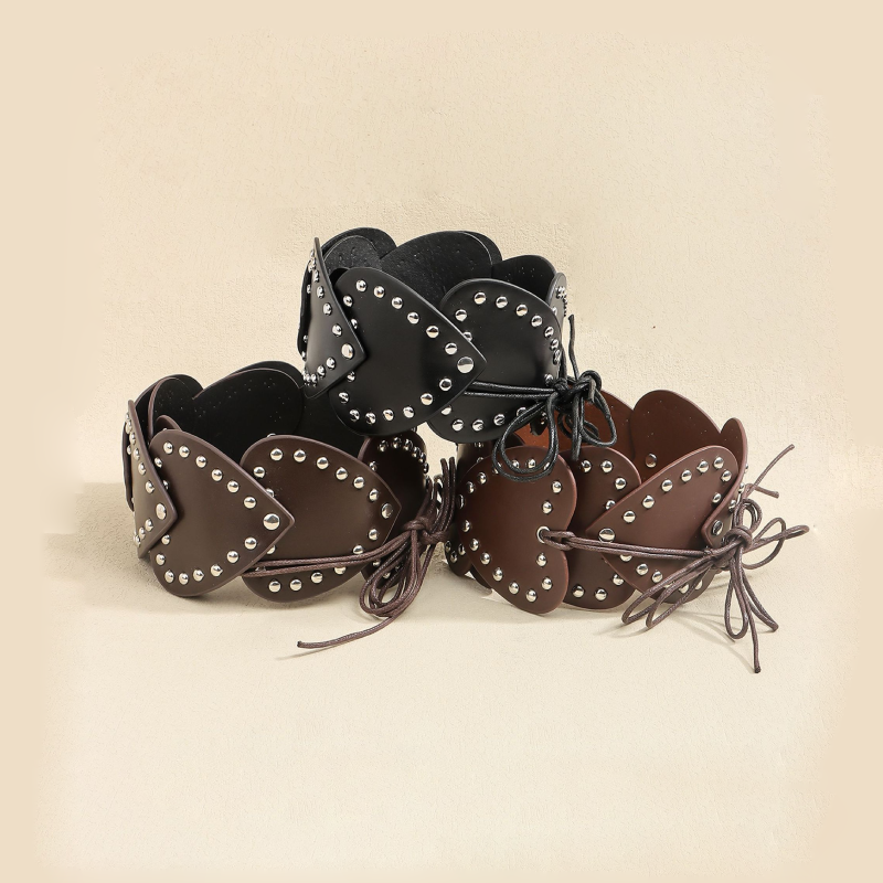 Classic Series Retro Heart Rivet Pu Decorative Belt Picture2