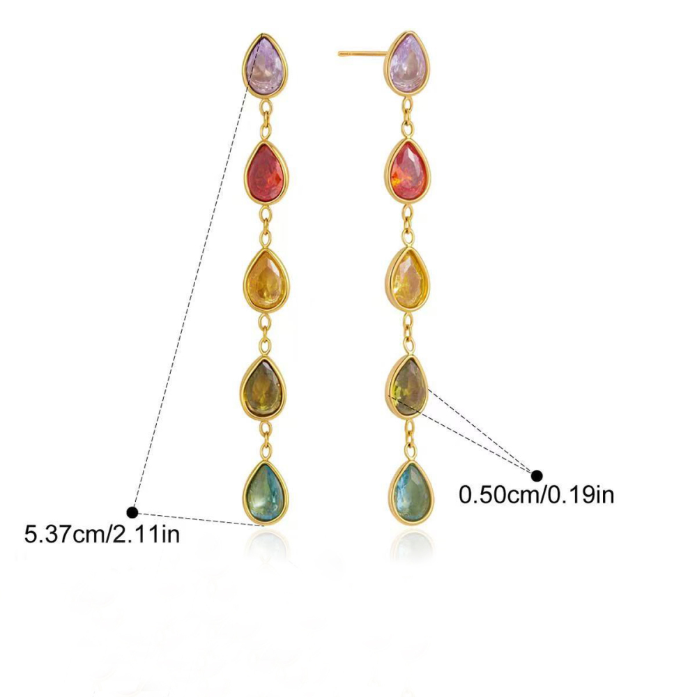 Droplet Stainless Steel Waterproof Gold Color Zircon Women's Dangle Earrings 