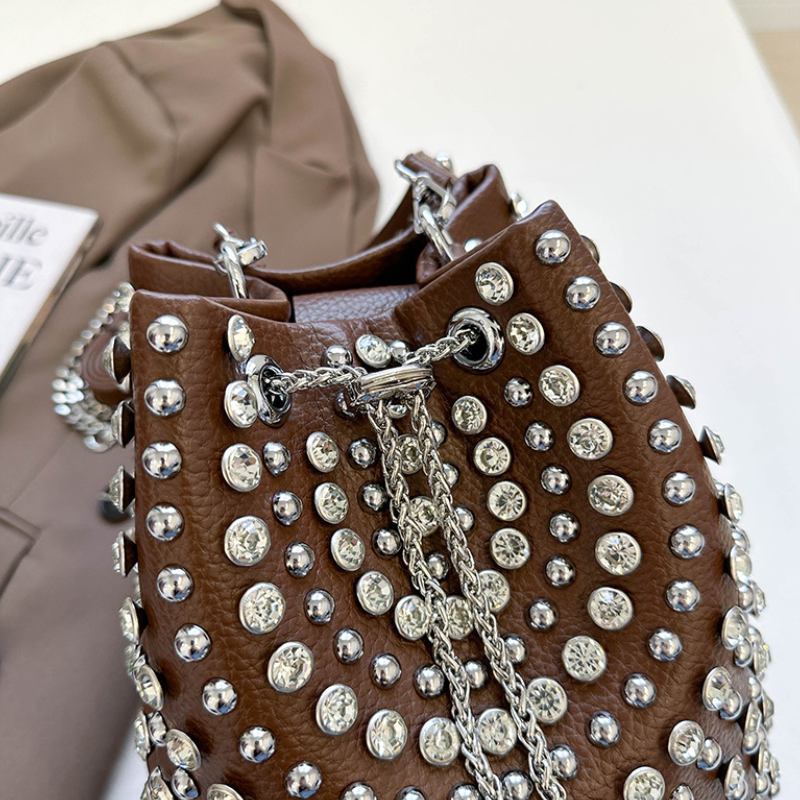 Streetwear Style Studded Solid Color Rivet Pu Women's Bucket Handbags Picture7