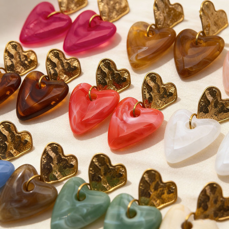 Romantic Series Sweet Heart Resin Stainless Steel Gold Color Women's Drop Earrings