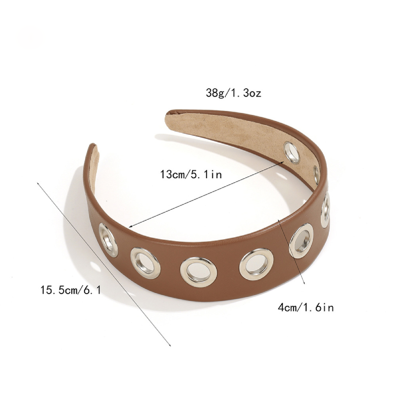 Simple Series Casual Solid Color Rivet Pu Hair Bands Picture5