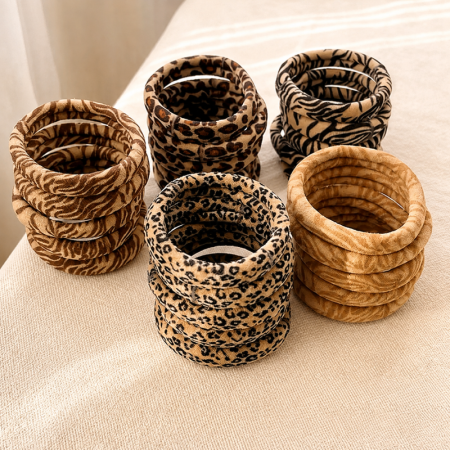 Haargummis Aus Stoff Mit Retro-Leopardenmuster Aus Der Simple-Serie