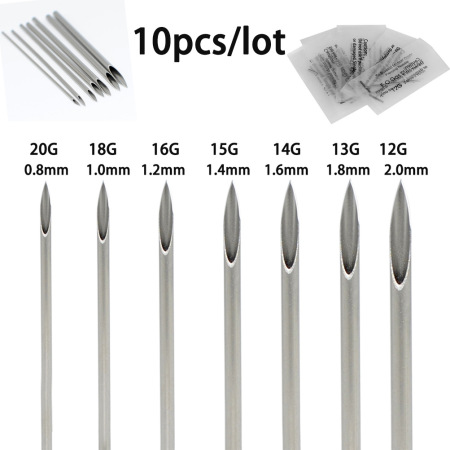 10PCS Disposable Sterile Stainless‑Steel Piercing Needles for Body Piercing 2
