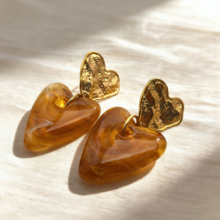 Romantic Series Sweet Heart Resin Stainless Steel Gold Color Women's Drop Earrings 2