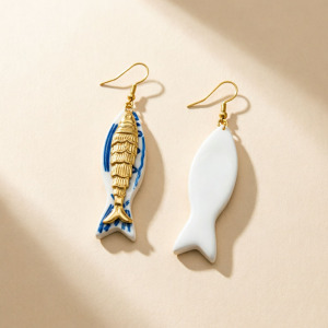 Vacation Fish Stainless Steel Gold Color Resin Women's Drop Earrings h5 Picture3