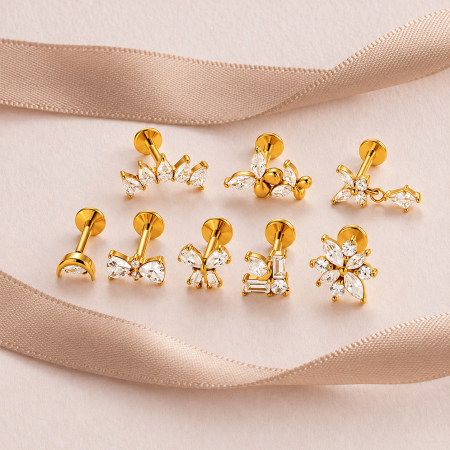 Simple Bow Knot Butterfly Stainless Steel Waterproof   Gold Color  Zircon Women's Piercing Earrings