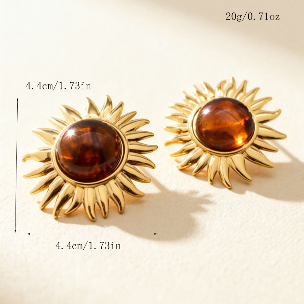 Retro Sun Shape Resin Gold Color Women's Stud Earrings Picture2