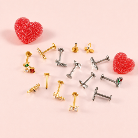 Simple Series Daily Irregular Shape Cherry Stainless Steel Waterproof   Gold Color  Zircon Women's Piercing Earrings
