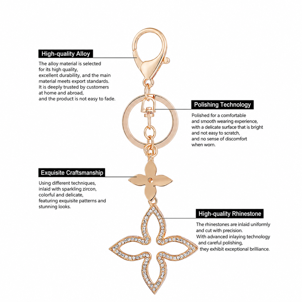 Simple Series Elegant Flower Clover Alloy Rhinestone Keychain Picture4