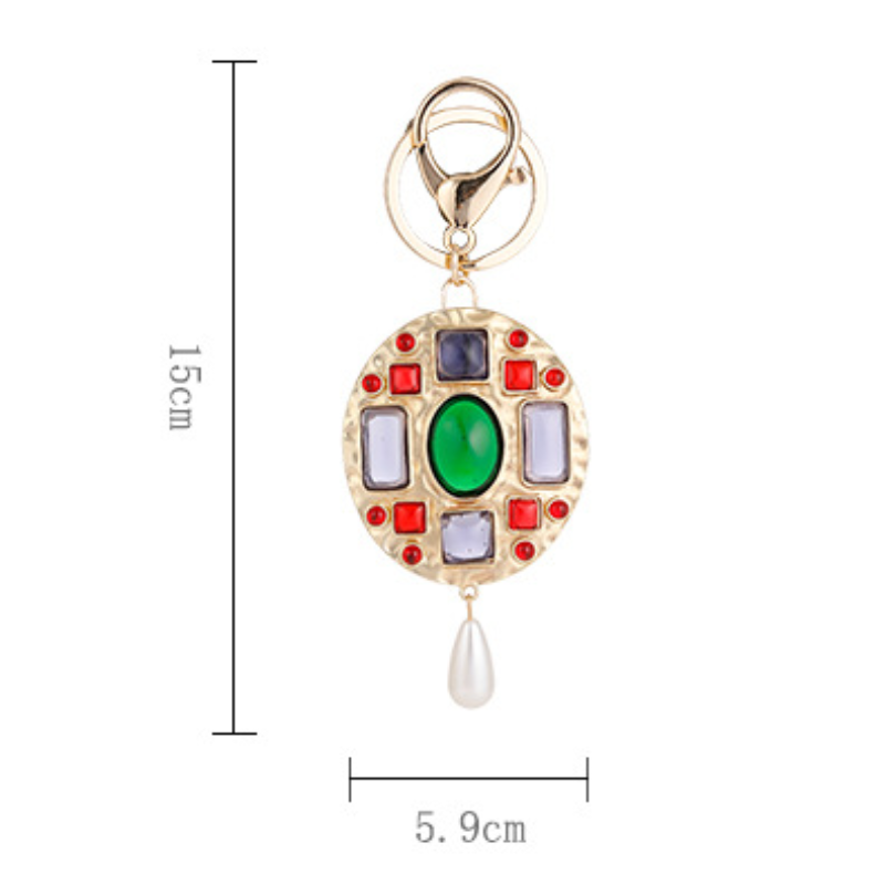 Classic Series Retro Mixed Color Geometric Shape Alloy Artificial Gemstone Keychain Picture2