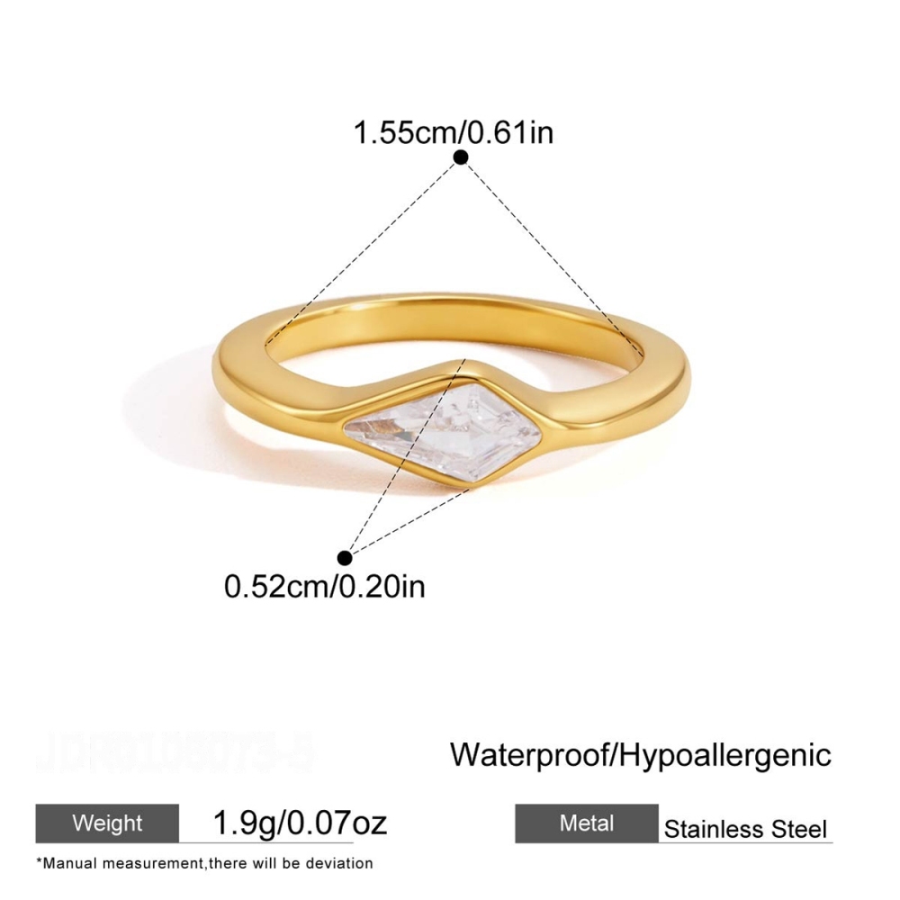 Luxurious Series Daily Droplet Ellipse Shape Stainless Steel Waterproof   Gold Color  Zircon Women's Gemstone Rings 