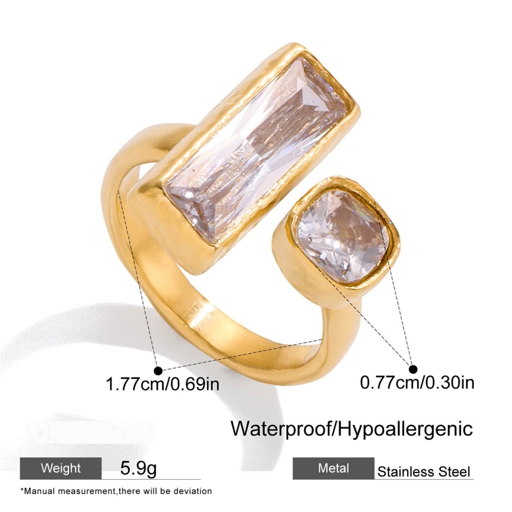 Luxurious Series Daily Droplet Geometric Shape Stainless Steel Waterproof   Gold Color  Zircon Women's Gemstone Rings 