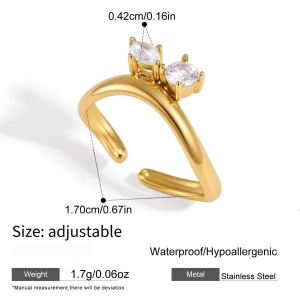 Luxurious Series Daily Droplet Irregular Shape Stainless Steel Waterproof Gold Color Zircon Women's Gemstone Rings h5
