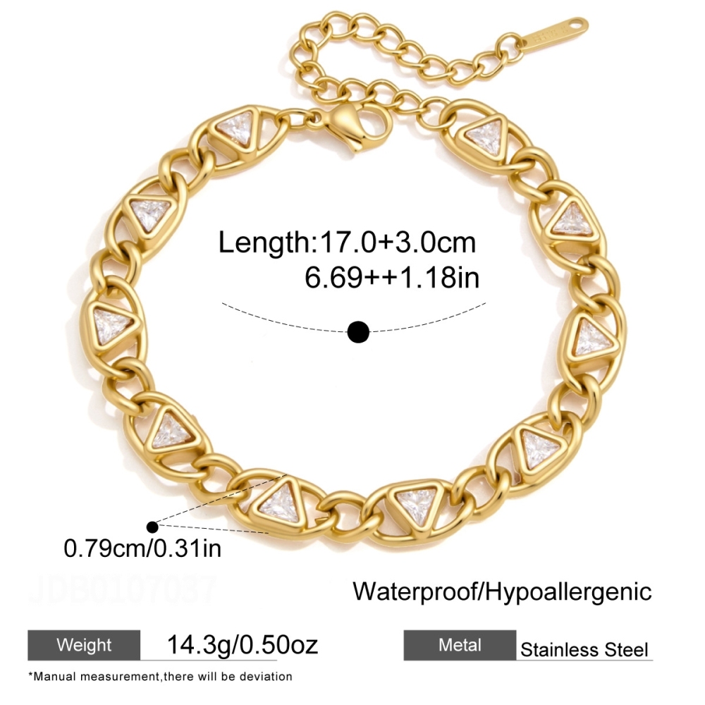 Luxurious Series Daily Patchwork Triangle Stainless Steel Waterproof   Gold Color  Women's Chain Bracelets 